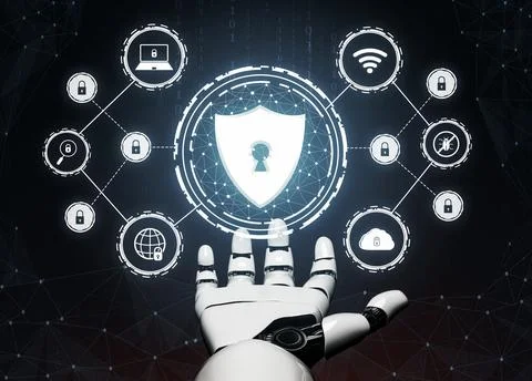 Futuristic robot artificial intelligence concept. 3D illustration. Illustrazione stock