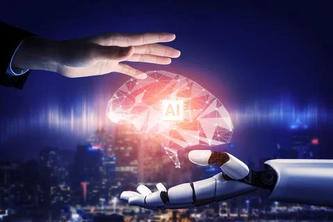 Futuristic robot artificial intelligence concept. 3D illustration. Stock Illustration