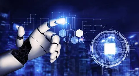 Futuristic robot artificial intelligence concept. 3D illustration. イラスト素材