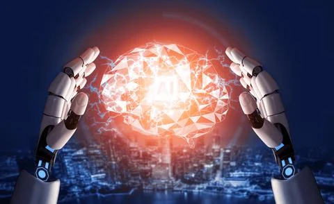Futuristic robot artificial intelligence concept. 3D illustration. Stock Illustration