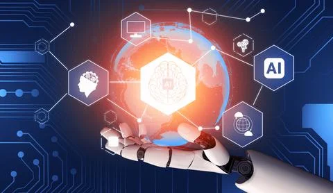 Futuristic robot artificial intelligence concept. 3D illustration. イラスト素材