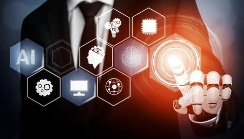 Futuristic robot artificial intelligence concept. 3D illustration. 스톡 일러스트