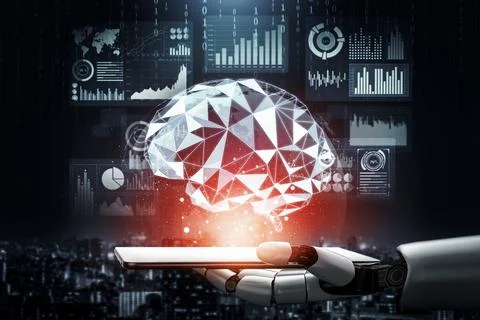 Futuristic robot artificial intelligence concept. 3D illustration. Stock Illustration