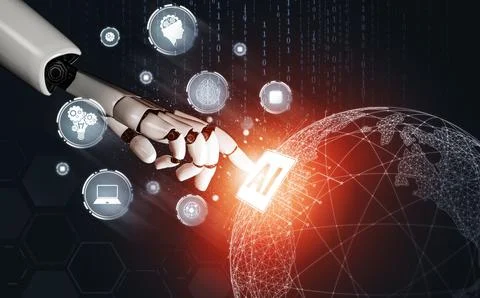 Futuristic robot artificial intelligence concept. 3D illustration. 스톡 일러스트