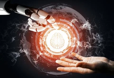 Futuristic robot artificial intelligence concept. 3D illustration. Illustrazione stock