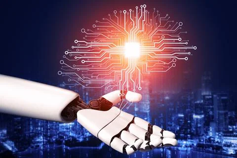 Futuristic robot artificial intelligence concept. 3D illustration. Stock Illustration