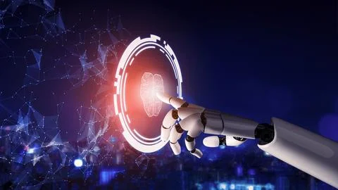 Futuristic robot artificial intelligence concept. 3D illustration. 스톡 일러스트