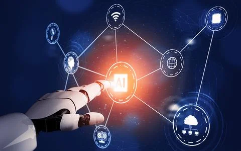 Futuristic robot artificial intelligence concept. 3D illustration. 스톡 일러스트