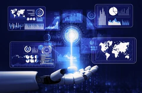 Futuristic robot artificial intelligence concept. 3D illustration. Stock Illustration
