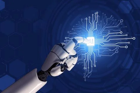 Futuristic robot artificial intelligence concept. 3D illustration. Stock Illustration