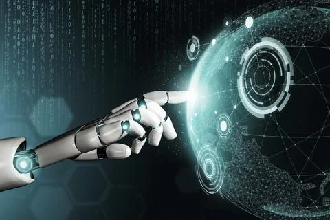 Futuristic robot artificial intelligence concept. 3D illustration. Stock Illustration