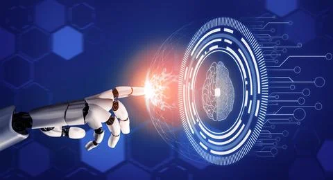 Futuristic robot artificial intelligence concept. 3D illustration. 스톡 일러스트