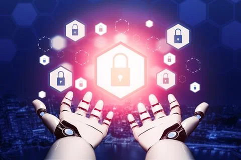 Futuristic robot artificial intelligence concept. 3D illustration. Stock Illustration