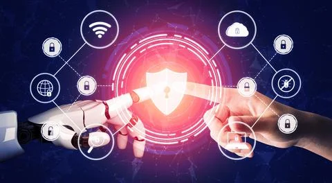 Futuristic robot artificial intelligence concept. 3D illustration. Illustrazione stock