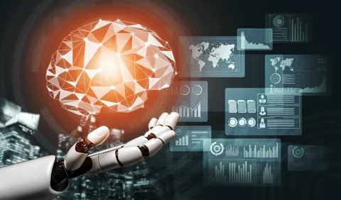 Futuristic robot artificial intelligence concept. 3D illustration. イラスト素材