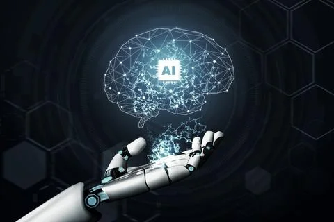 Futuristic robot artificial intelligence concept. 3D illustration. Stock Illustration