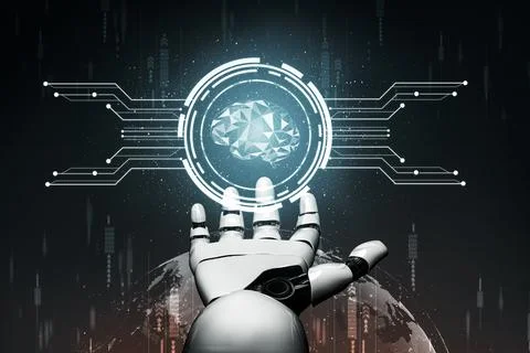 Futuristic robot artificial intelligence concept. 3D illustration. Stock Illustration