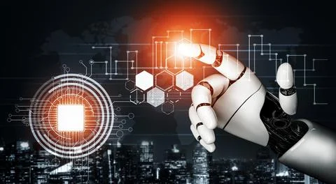Futuristic robot artificial intelligence concept. 3D illustration. Stock Illustration