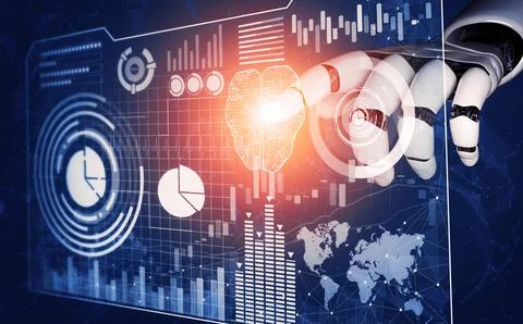 Futuristic robot artificial intelligence concept. 3D illustration. 스톡 일러스트