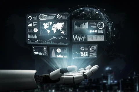 Futuristic robot artificial intelligence concept. 3D illustration. Stock Illustration