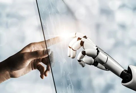 Futuristic robot artificial intelligence concept. 3D illustration. Illustrazione stock