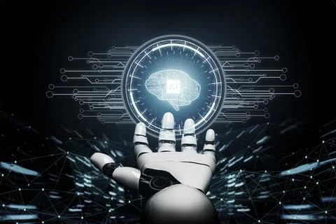 Futuristic robot artificial intelligence concept. 3D illustration. Stock Illustration