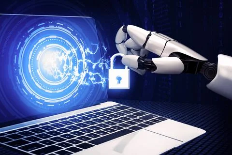 Futuristic robot artificial intelligence concept. 3D illustration. Illustrazione stock
