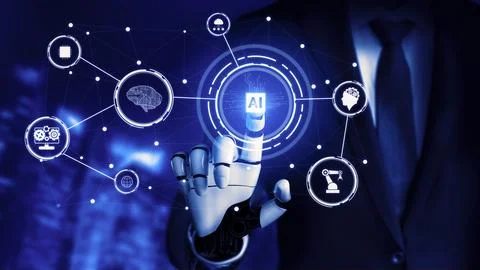 Futuristic robot artificial intelligence concept. 3D illustration. 스톡 일러스트