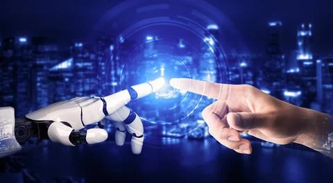 Futuristic robot artificial intelligence concept. 3D illustration. Illustrazione stock