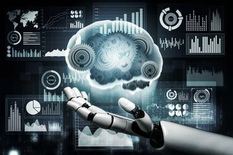 Futuristic robot artificial intelligence concept. 3D illustration. Stock Illustration