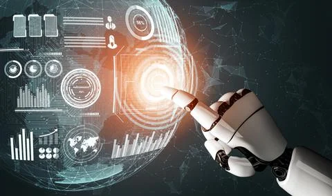 Futuristic robot artificial intelligence concept. 3D illustration. Stock Illustration