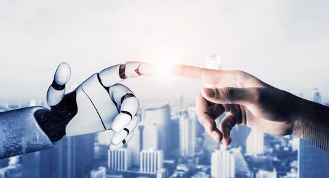 Futuristic robot artificial intelligence concept. 3D illustration. Illustrazione stock