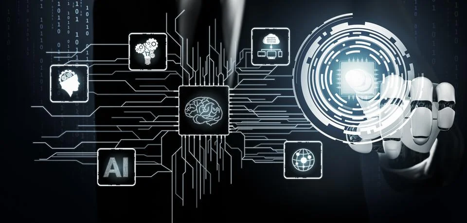 Futuristic robot artificial intelligence concept. 3D illustration. イラスト素材