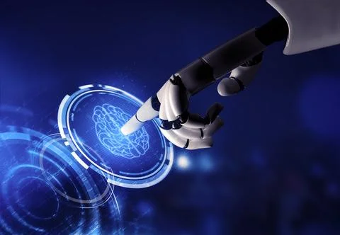 Futuristic robot artificial intelligence concept. 3D illustration. Stock Illustration