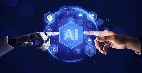 Futuristic robot artificial intelligence concept. 3D illustration. 스톡 일러스트