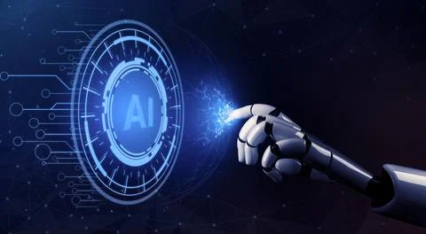 Futuristic robot artificial intelligence concept. 3D illustration. Illustrazione stock