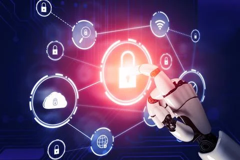 Futuristic robot artificial intelligence concept. 3D illustration. Stock Illustration