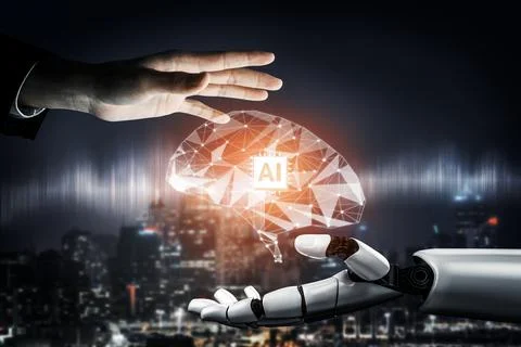 Futuristic robot artificial intelligence concept. 3D illustration. イラスト素材