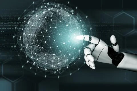 Futuristic robot artificial intelligence concept. 3D illustration. Stock Illustration