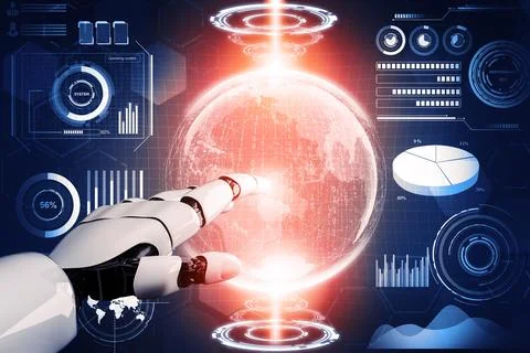 Futuristic robot artificial intelligence concept. 3D illustration. Ilustração Stock