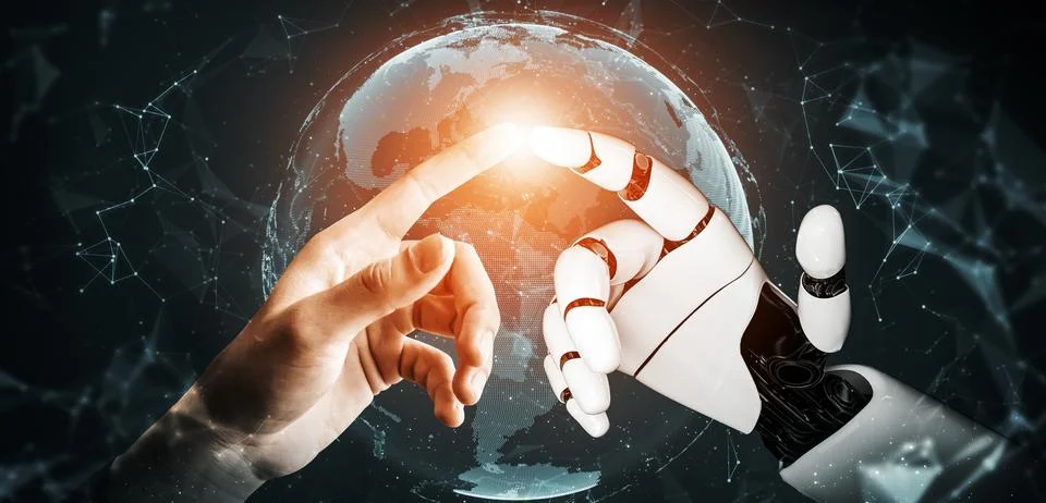 Futuristic robot artificial intelligence concept. 3D illustration. Illustrazione stock