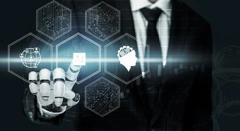 Futuristic robot artificial intelligence concept. 3D illustration. イラスト素材