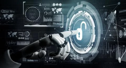 Futuristic robot artificial intelligence concept. 3D illustration. Stock Illustration