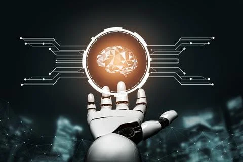 Futuristic robot artificial intelligence concept. 3D illustration. Illustrazione stock