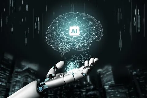 Futuristic robot artificial intelligence concept. 3D illustration. 库存插图