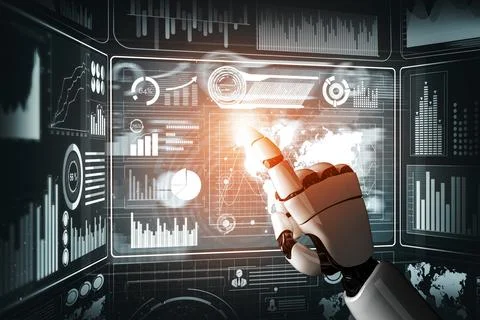 Futuristic robot artificial intelligence concept. 3D illustration. Ilustração Stock