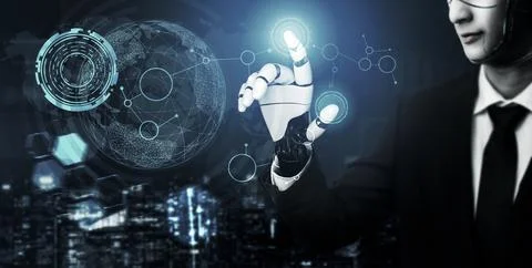 Futuristic robot artificial intelligence concept. 3D illustration. Stock Illustration