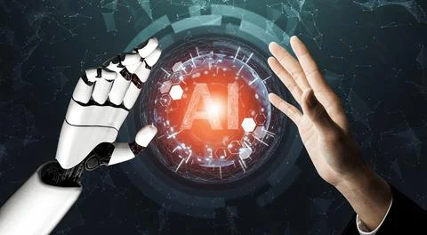 Futuristic robot artificial intelligence concept. 3D illustration. Stock Illustration