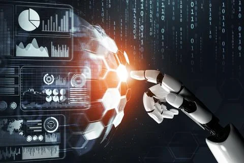 Futuristic robot artificial intelligence concept. 3D illustration. 스톡 일러스트