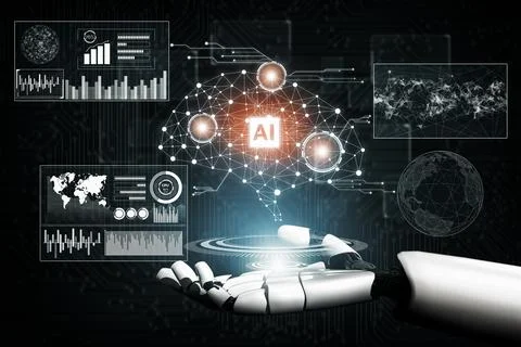 Futuristic robot artificial intelligence concept. 3D illustration. イラスト素材